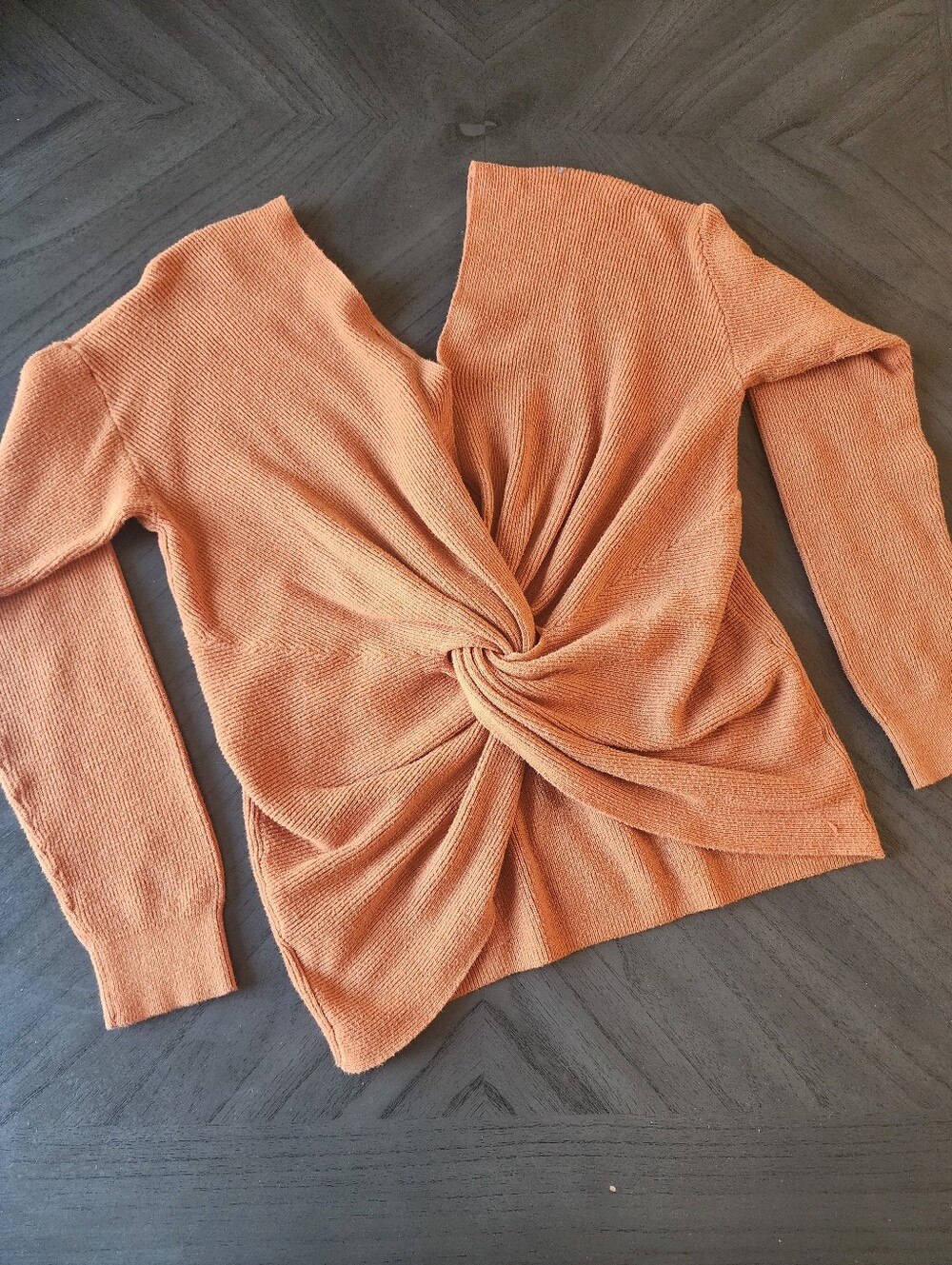 Fall/Autumn Orange Twist-Back Coquette Sweater By Slendid Size M